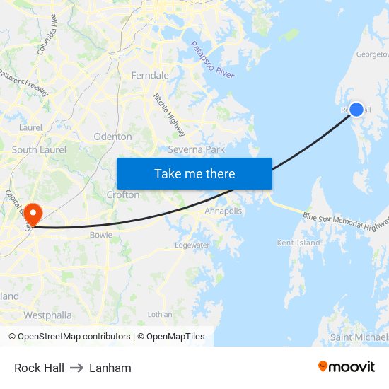 Rock Hall to Lanham map
