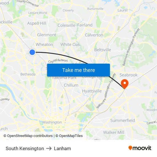 South Kensington to Lanham map