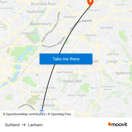 Suitland to Lanham map