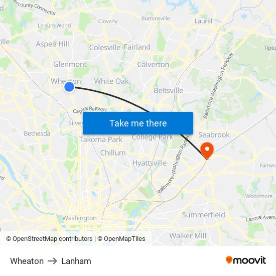 Wheaton to Lanham map