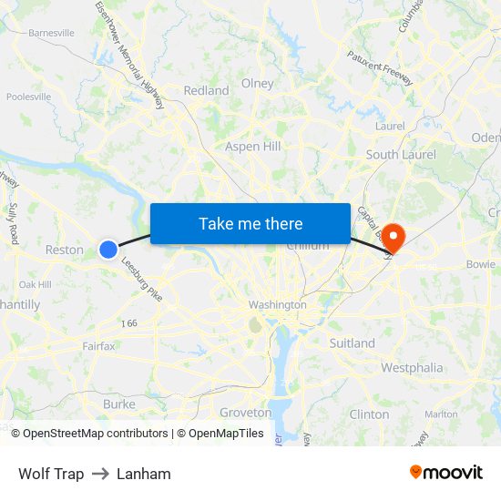 Wolf Trap to Lanham map