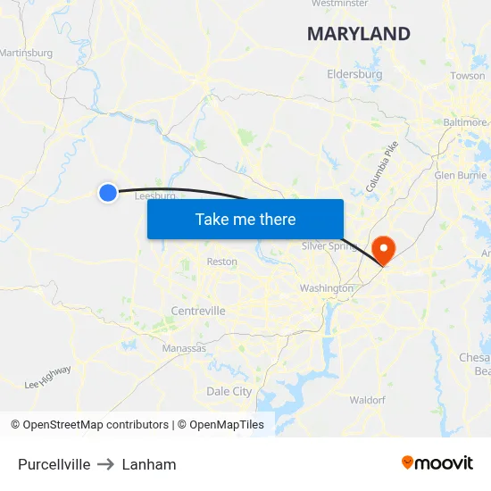 Purcellville to Lanham map