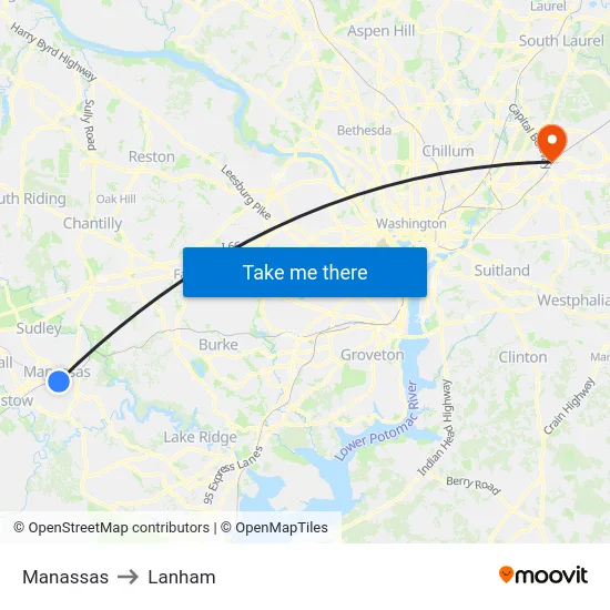 Manassas to Lanham map