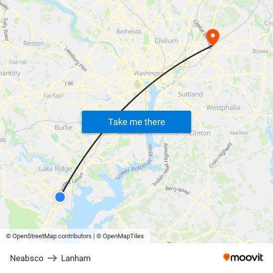 Neabsco to Lanham map