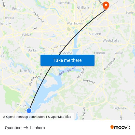 Quantico to Lanham map