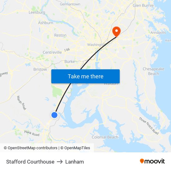 Stafford Courthouse to Lanham map