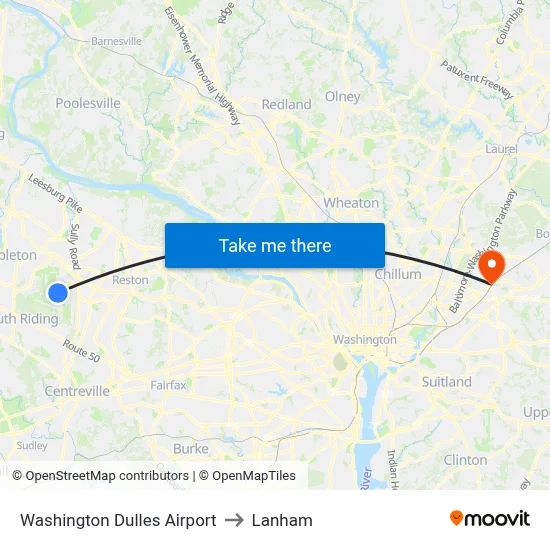 Washington Dulles Airport to Lanham map