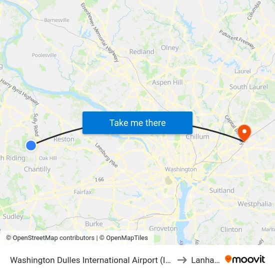 Washington Dulles International Airport (Iad) to Lanham map