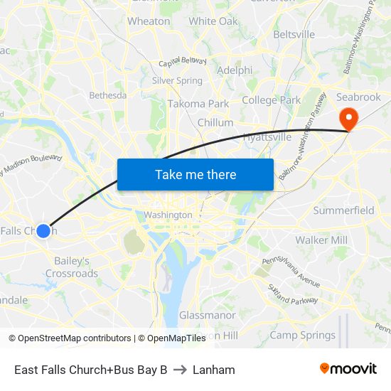 East Falls Church+Bus Bay B to Lanham map