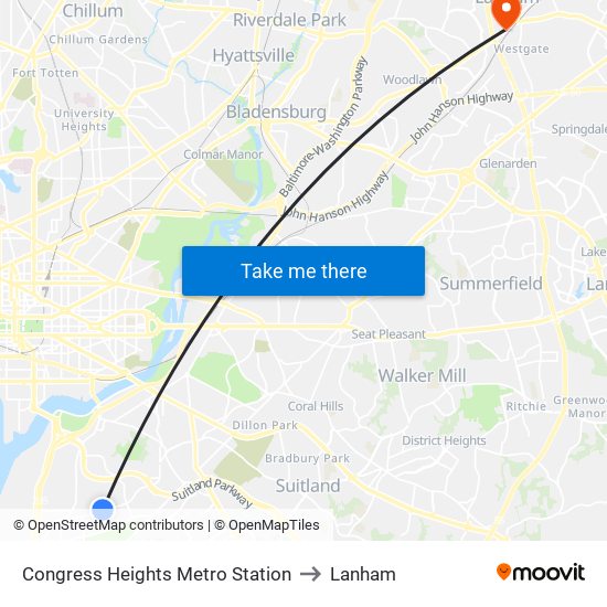 Congress Heights Metro Station to Lanham map