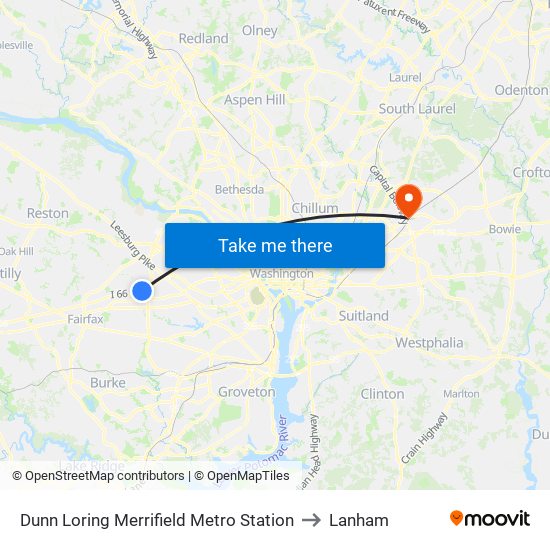 Dunn Loring Merrifield Metro Station to Lanham map