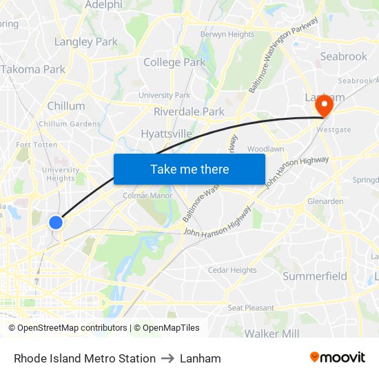 Rhode Island Metro Station to Lanham map