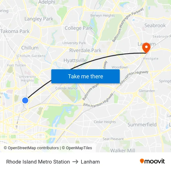 Rhode Island Metro Station to Lanham map