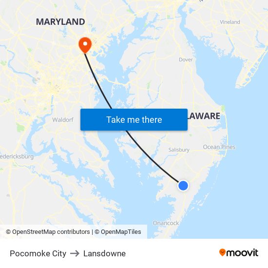 Pocomoke City to Lansdowne map