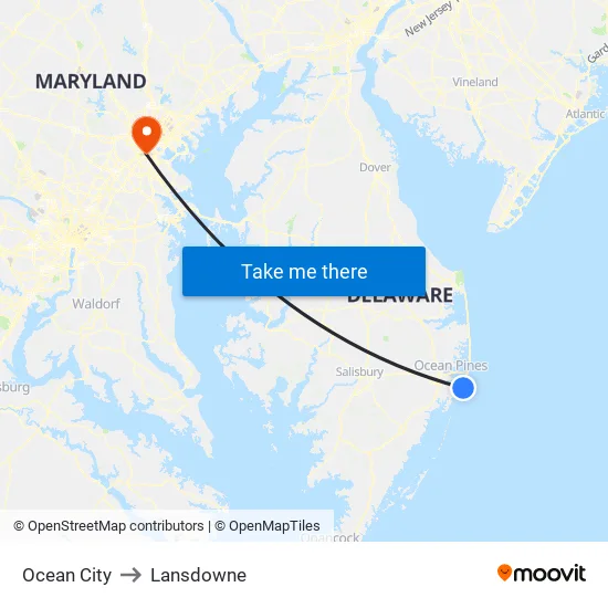 Ocean City to Lansdowne map