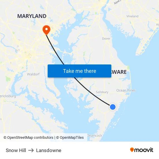 Snow Hill to Lansdowne map