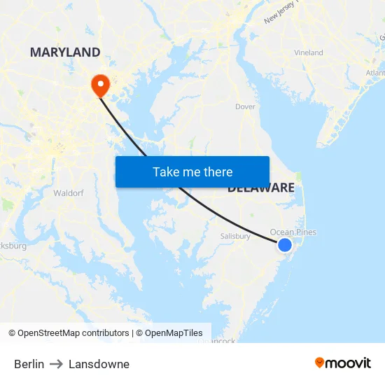 Berlin to Lansdowne map