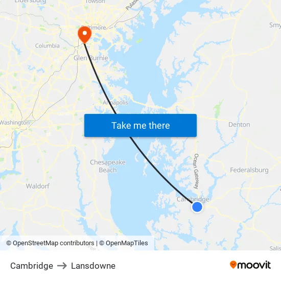 Cambridge to Lansdowne map