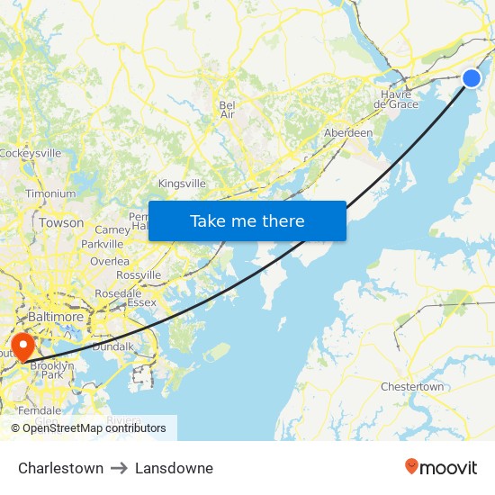 Charlestown to Lansdowne map