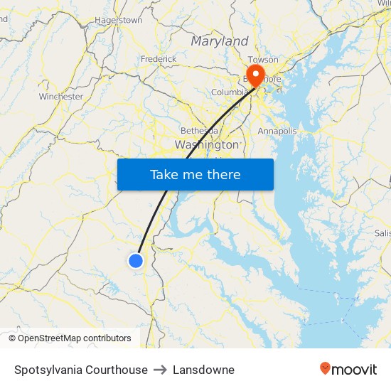 Spotsylvania Courthouse to Lansdowne map