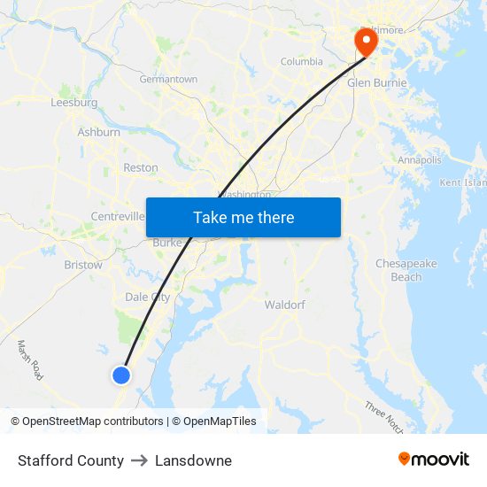 Stafford County to Lansdowne map