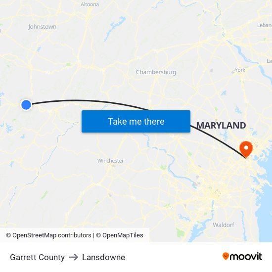 Garrett County to Lansdowne map