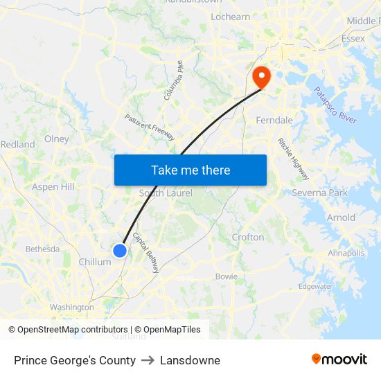Prince George's County to Lansdowne map
