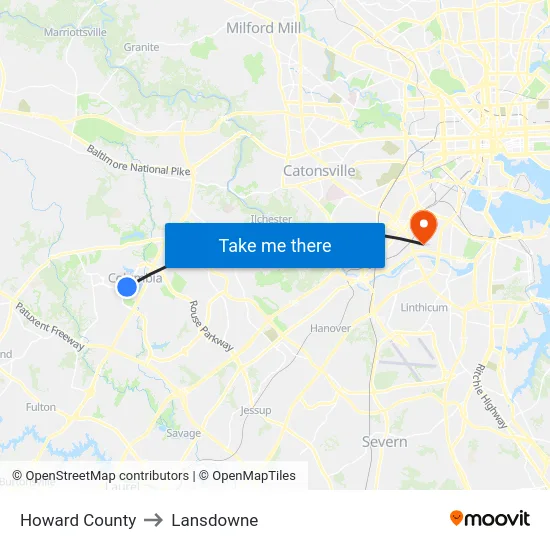 Howard County to Lansdowne map