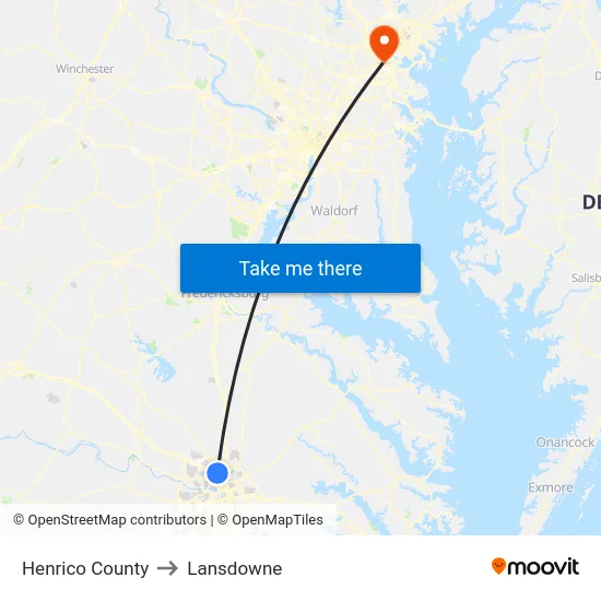 Henrico County to Lansdowne map