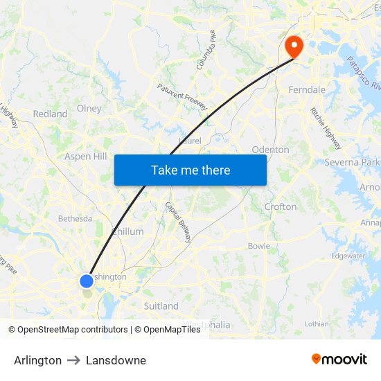 Arlington to Lansdowne map