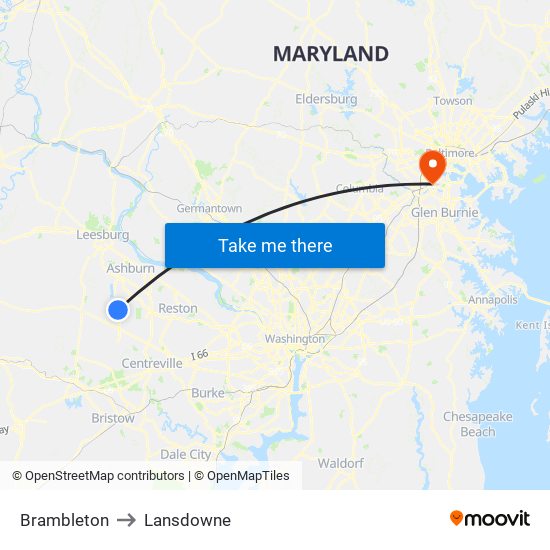 Brambleton to Lansdowne map