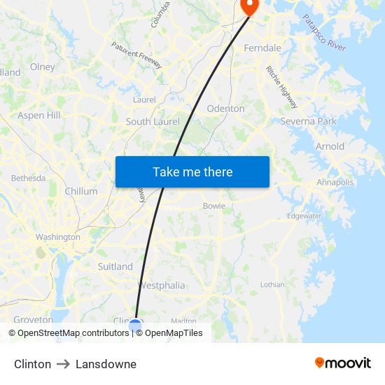 Clinton to Lansdowne map