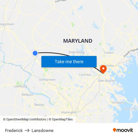 Frederick to Lansdowne map