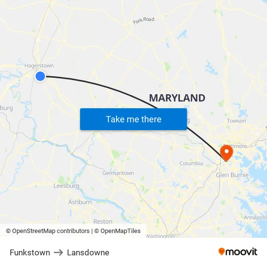 Funkstown to Lansdowne map