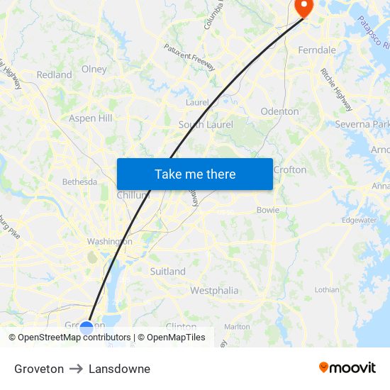 Groveton to Lansdowne map