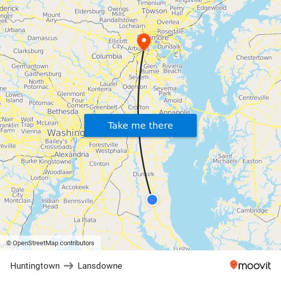 Huntingtown to Lansdowne map