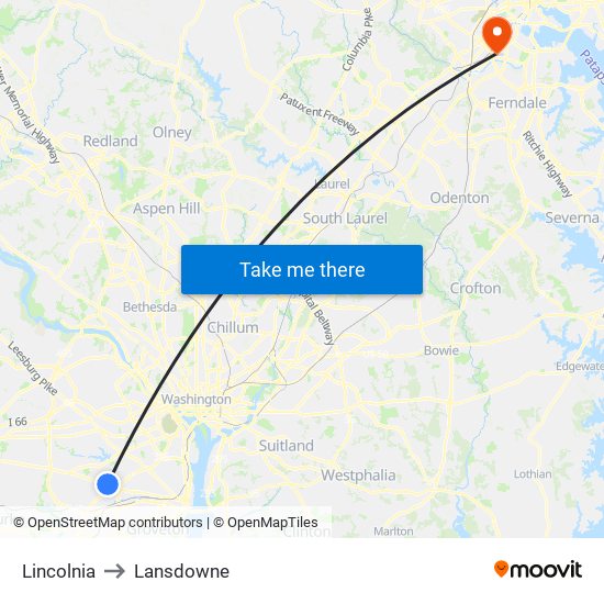 Lincolnia to Lansdowne map