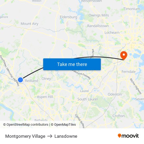 Montgomery Village to Lansdowne map