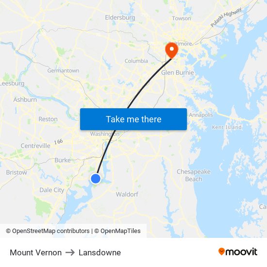 Mount Vernon to Lansdowne map