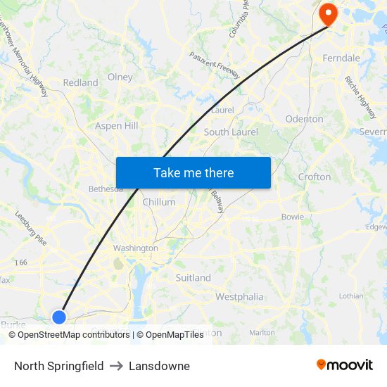 North Springfield to Lansdowne map