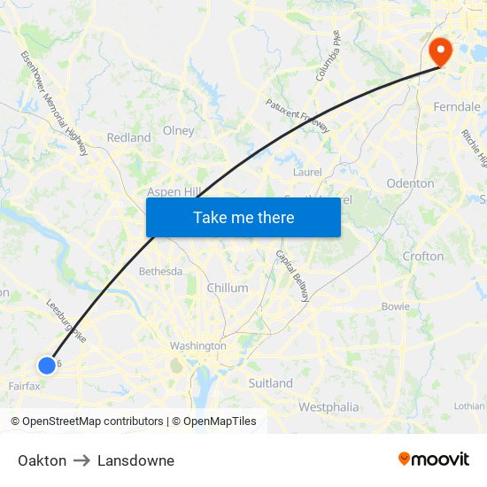 Oakton to Lansdowne map