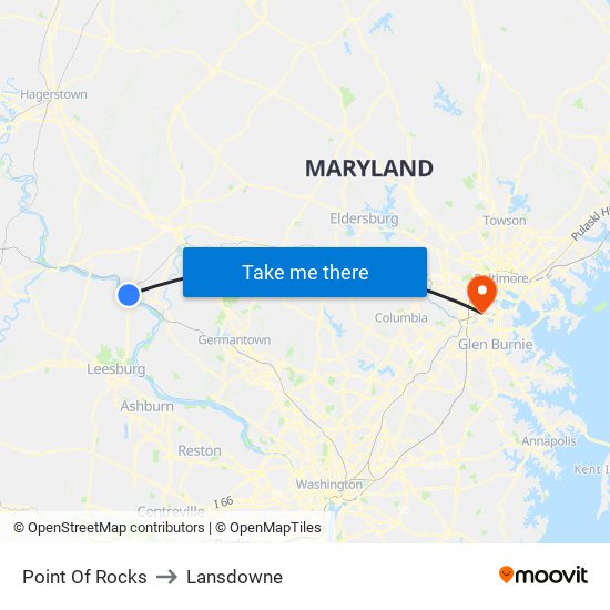 Point Of Rocks to Lansdowne map