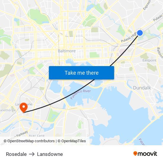 Rosedale to Lansdowne map