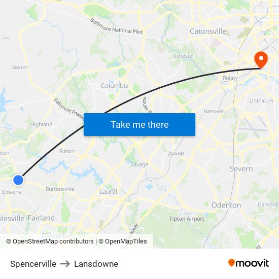 Spencerville to Lansdowne map