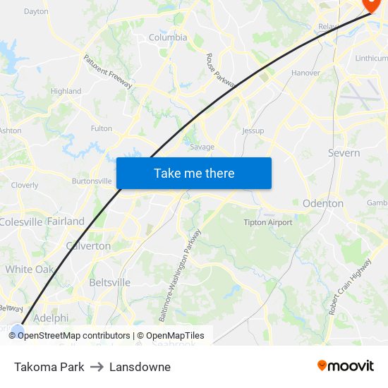 Takoma Park to Lansdowne map