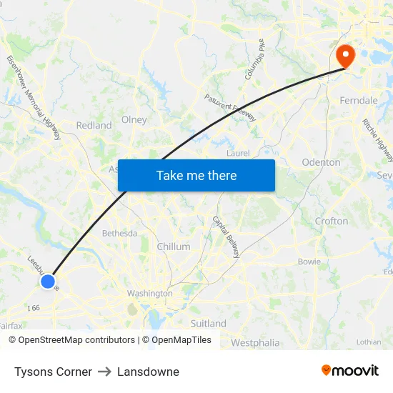 Tysons Corner to Lansdowne map