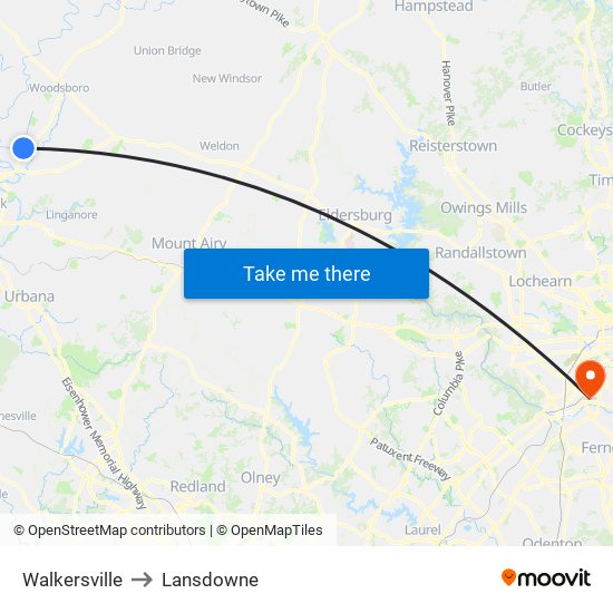 Walkersville to Lansdowne map