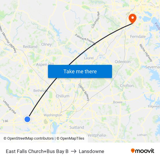 East Falls Church+Bus Bay B to Lansdowne map