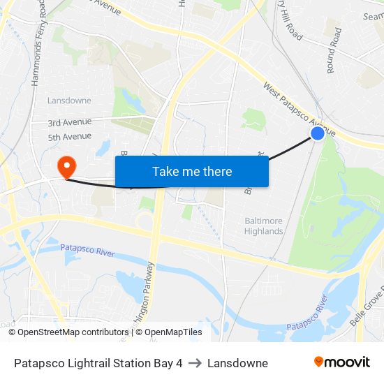 Patapsco Lightrail Station Bay 4 to Lansdowne map