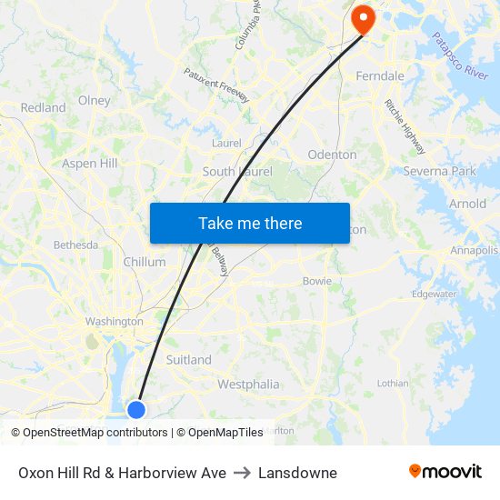 Oxon Hill Rd & Harborview Ave to Lansdowne map